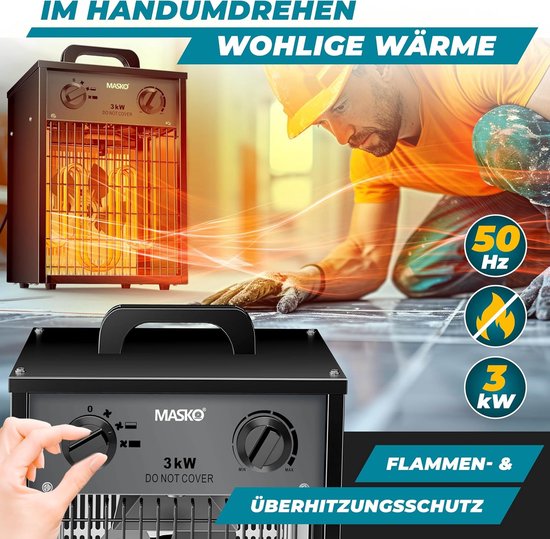 Elektrische Verwarming - Ventilatorkachel Bouw - Ruimte Verwarmen - Keramische Elementen - 3 KW - Antraciet — afbeelding 5