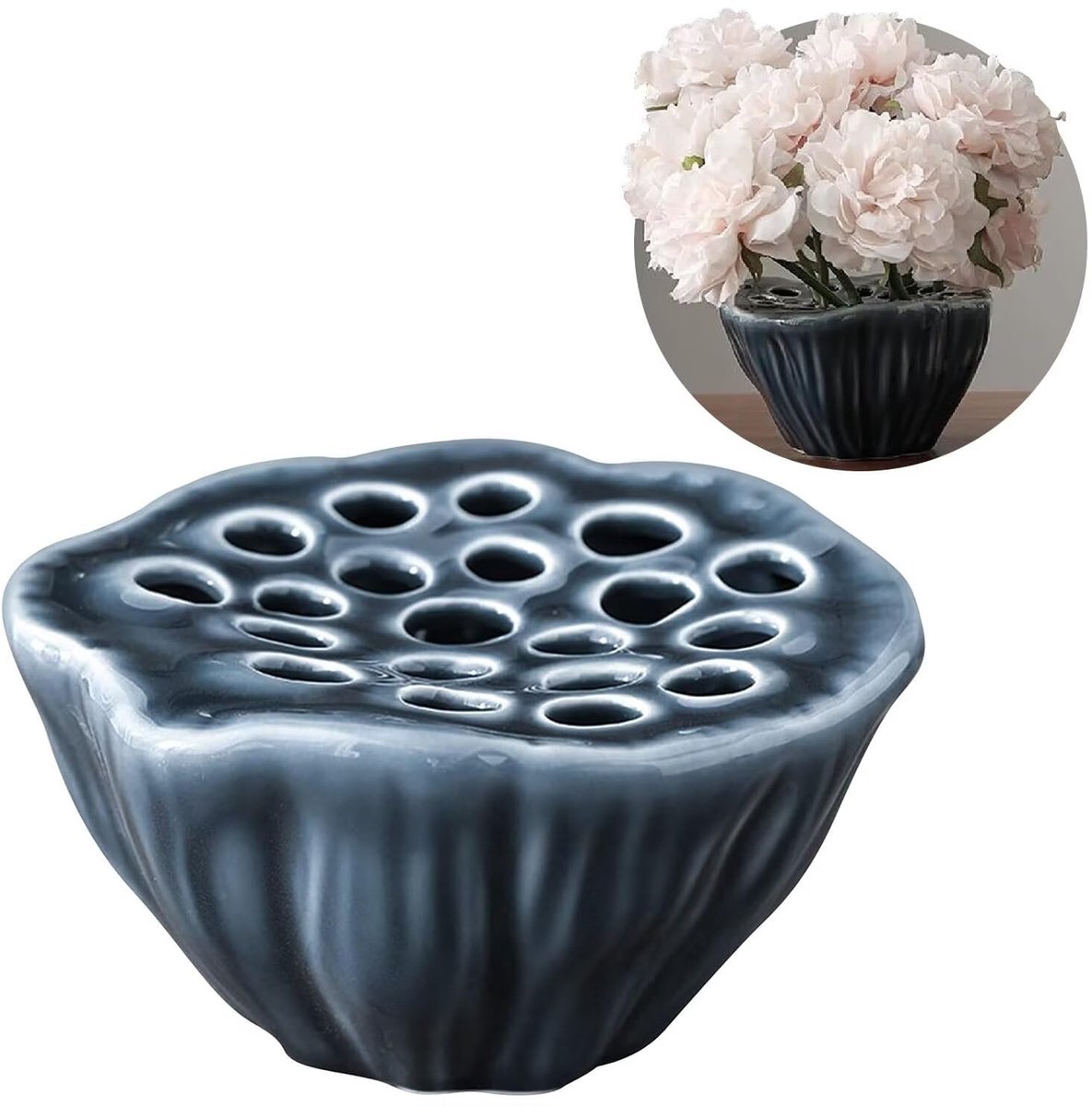 Vaas, Bloem Kikker Pot Ikebana Stam Houder, Arrangement Bowl Container voor Tafel Decoratief. (zwart)