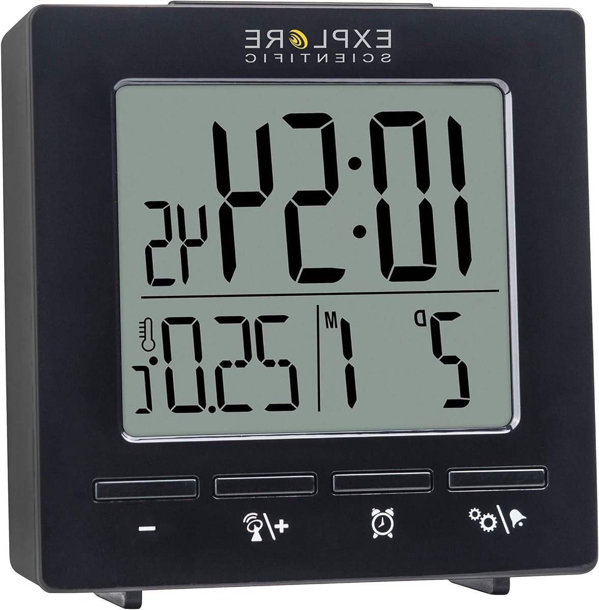 Weerstation Klok - Radiogestuurde Wekker - Binnen Buiten Meten - Dubbel Alarm - 72 x 25 x 75 mm - Zwart