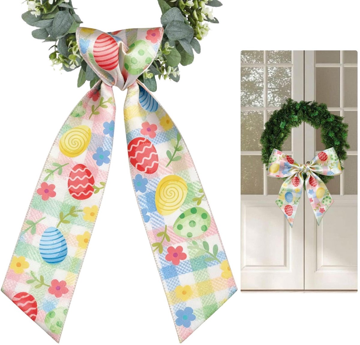 Bloemenkrans sjerp kranslinten voor voordeur groen bloemenpatroon 140 x 10 cm polyester strikje lint voor tuin deuropening binnen buiten muur thuis feest bruiloft verjaardag