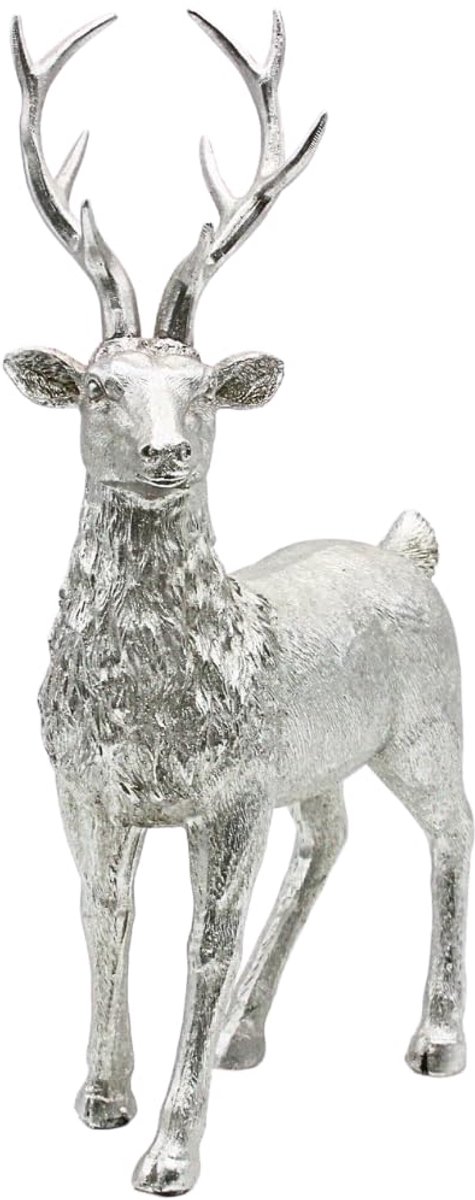 decoratiefiguur, modern decoratief beeldje, landhuis-sculptuur als hert in zilver - glitter, staand, L x B x H: 24 x 10 x 36 cm