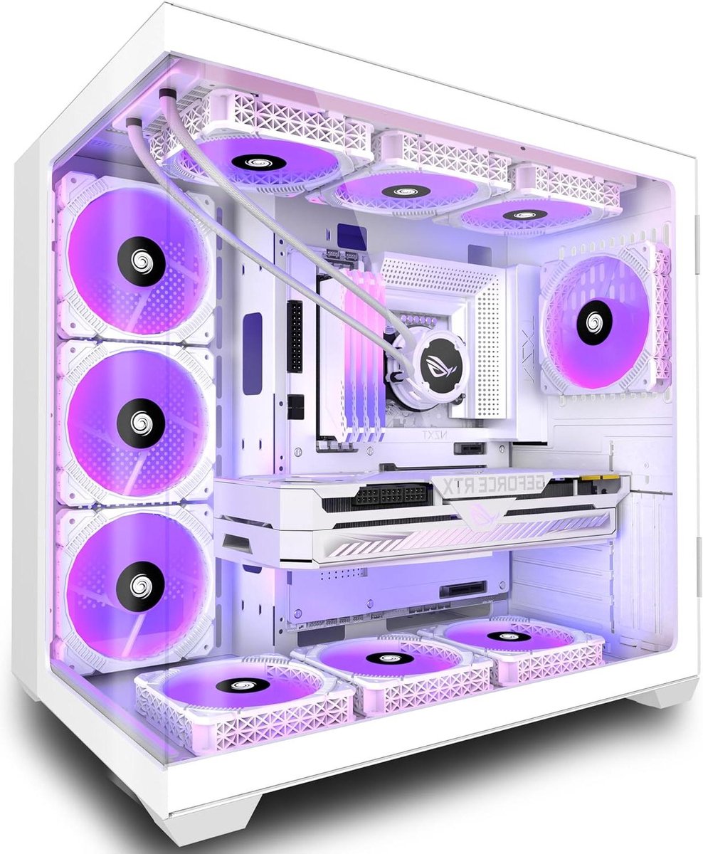 Computer Behuizing - Mid Tower Case - PC Bouwen - Dubbel Gehard Glas - 41.9 x 40.4 cm - Wit