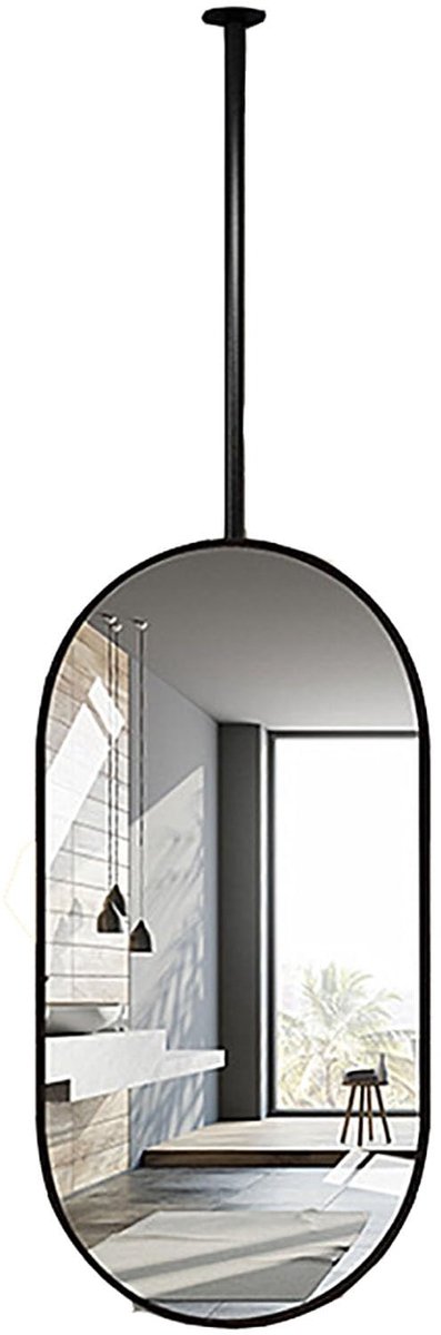 Spiegel met metalen frame, make-upspiegel, op een staaf gemonteerde badkamerspiegel, badkamerscheerspiegel, decoratieve wandspiegel in de hal, wandspiegel, passpiegel (Color : Black, Size : 4