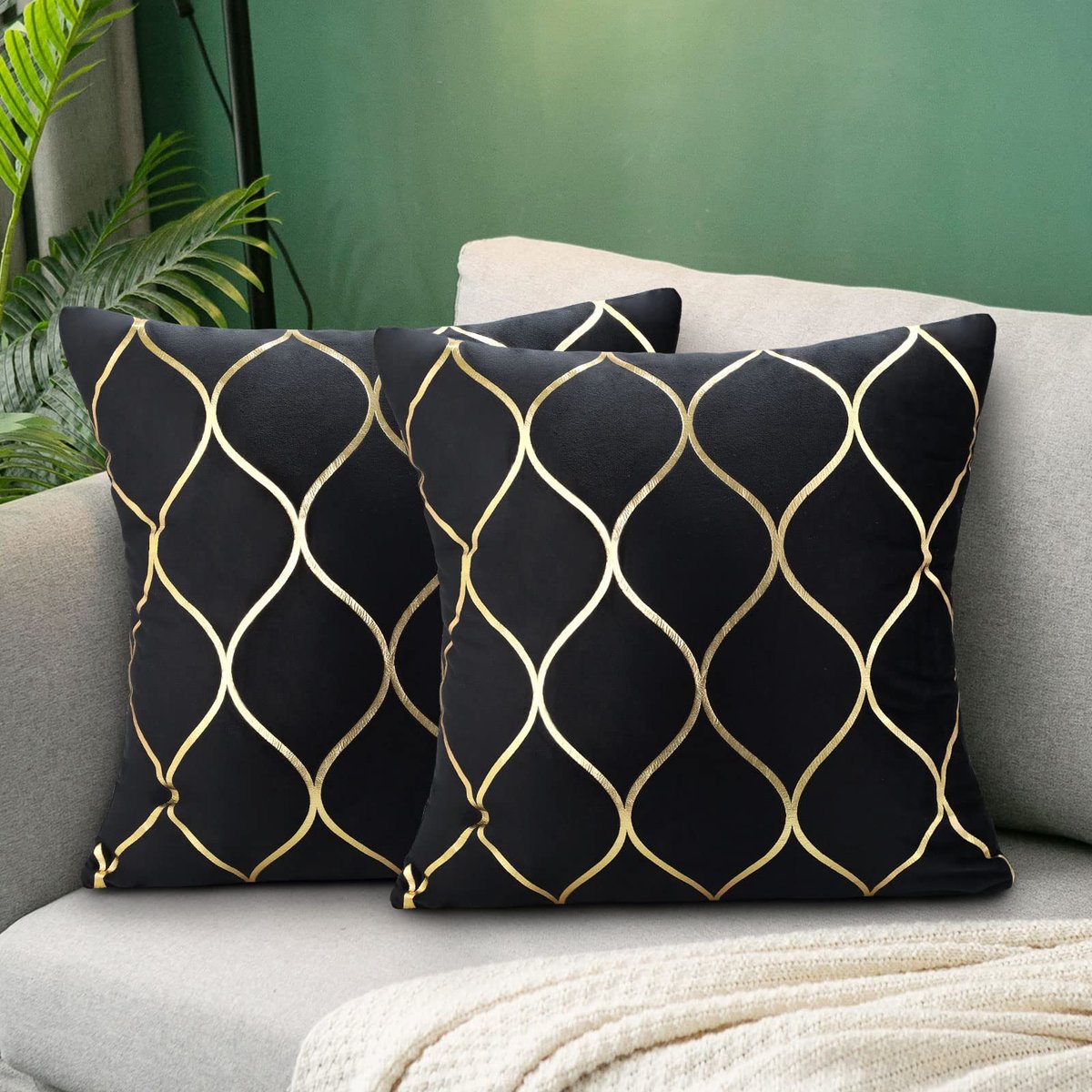 Kussenhoes 40x40 - Fluweel Zwart Goud - Modern en Zacht - Perfect voor Woonkamer - SnelShoppen