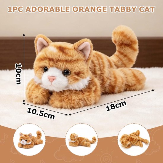 Knuffeldier kat, knuffeldier kat, pluche kattenfiguur, katje, knuffeldier, speelgoed, oranje pluche kat, 18 cm, verzamelstukken, bureaudecoratie, cadeau-idee en feesten, decoratie voor kamer en auto — afbeelding 5