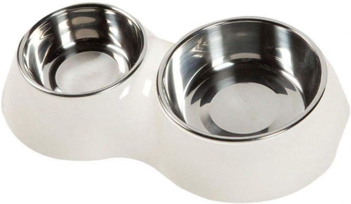 Dubbele Hondenvoerbak - Voerbak Set - Honden Verzorgen - Uitneembare RVS Bakken - 30 cm - Wit