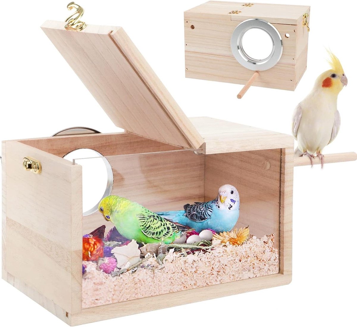 Vogelnestkast Parkiet - Vogelhuis Broeddoos - Vogels Laten Broeden - Transparant Ontwerp - 18.8 x 11.9 x 11.9 cm