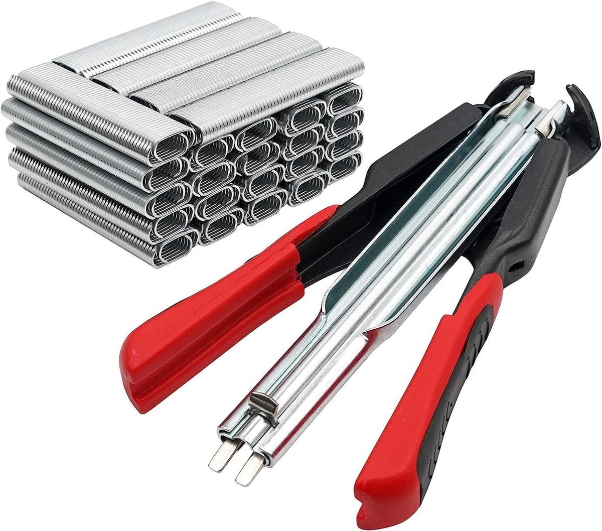Hog Ringtang Set - Hekttang C-Type Clips - Kooien Bevestigen - Automatische Werking - 2500 Clips - Metallic