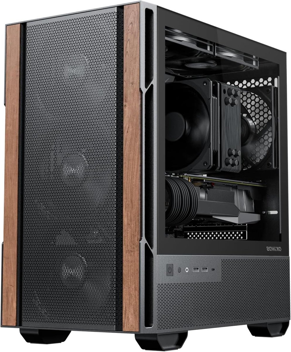 Micro ATX Computerbehuizing - PC Case - Desktop Bouwen - Walnoothouten Decoratie - 40.21 cm Hoog - Zwart