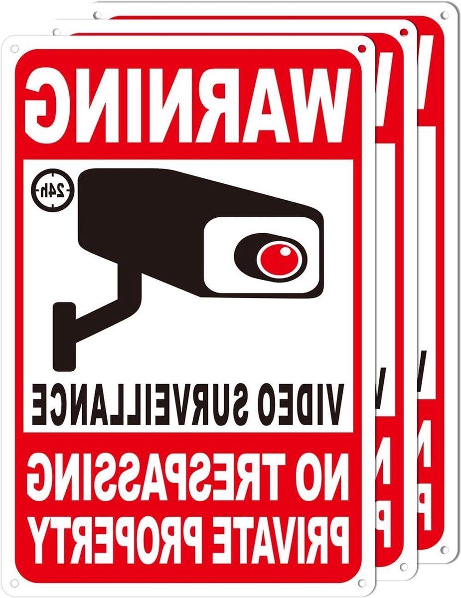 Waarschuwingsborden - Camerabewaking Beveiliging - Eigendom Beveiligen - Reflecterend Materiaal - 30x20 cm - Zwart