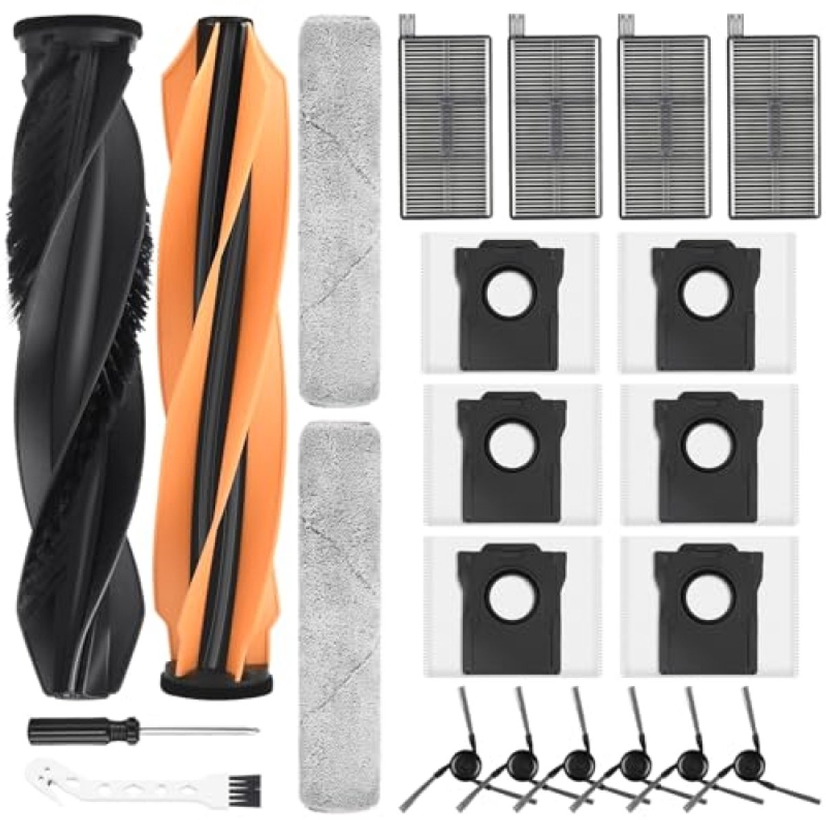 22 delige accessoire set voor Dreame Aqua10 Ultra Track robotstofzuiger - 2 hoofdborstels, 6 stofzakken, 2 dweilen, 4 filters, 6 zijborstels, reinigingsborstel en schroevendraaier