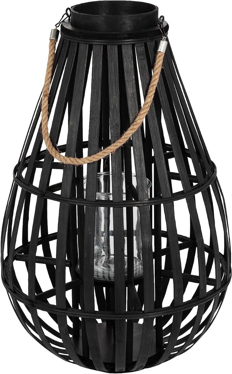Lantaarn Druppelvorm Bamboe - Decoratieve Lamp - Sfeervolle Verlichting - Natuurlijk Materiaal - 60 cm Hoog - Zwart