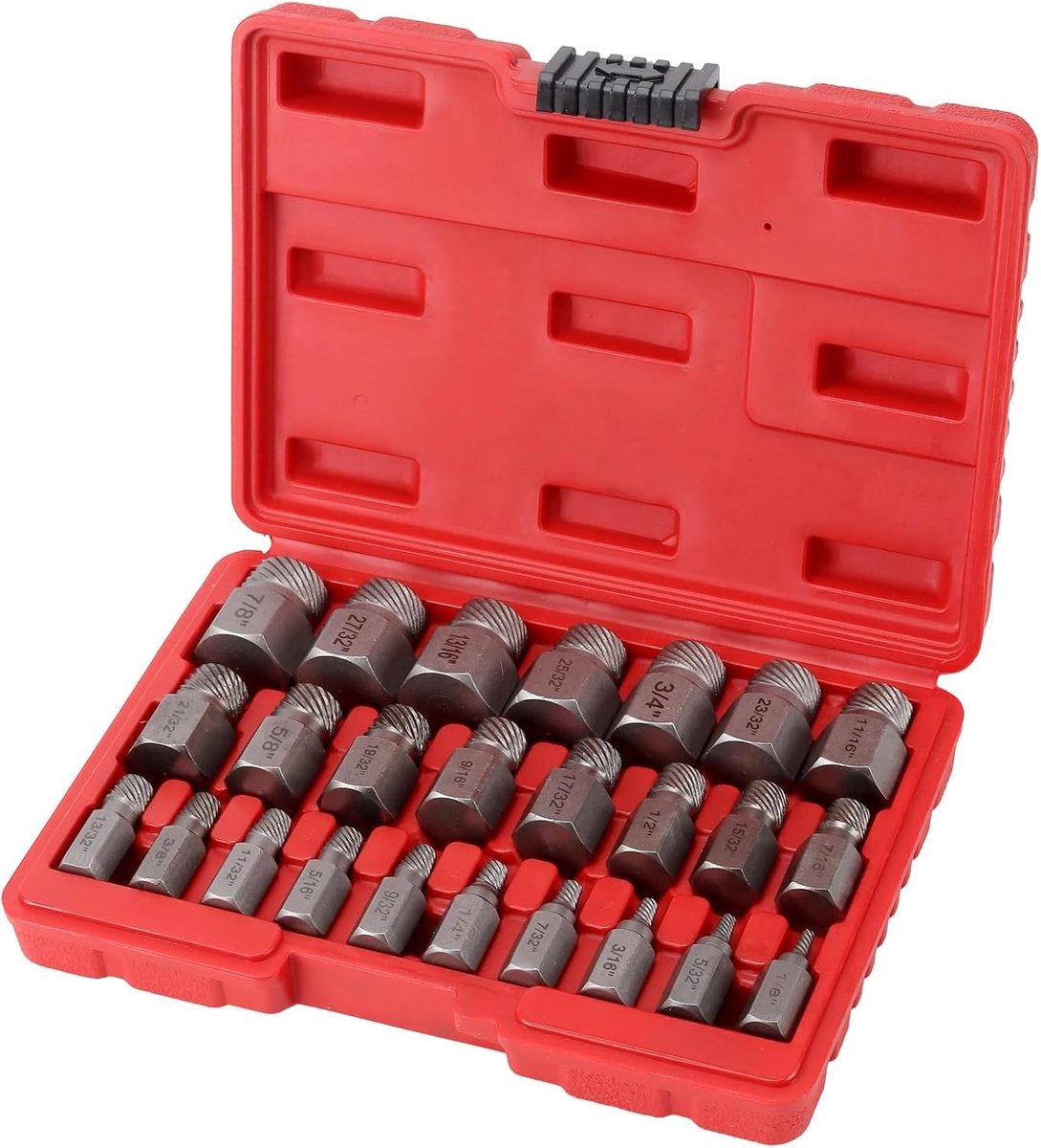 Complete 25-delige set voor het verwijderen van beschadigde schroeven met draagtas, linksdraaiende schroefverwijderaar en professionele tools voor het verwijderen van roestige en gebroken bouten