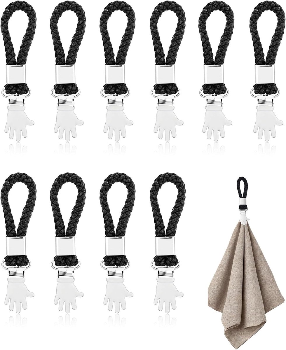 (10 stuks) – handdoekclips, roestvrij staal met touw, theedoeken, keukendoeken,