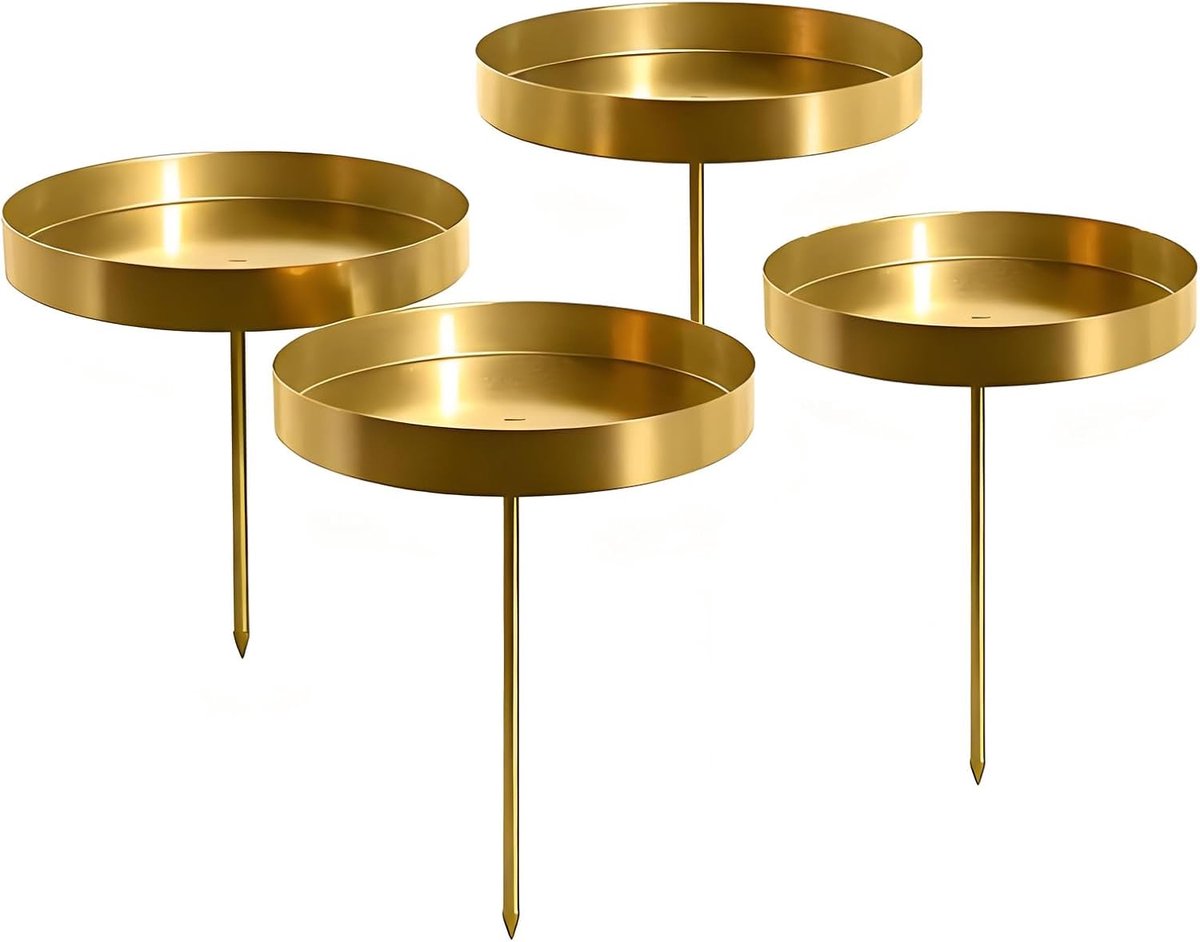 Kaarsenhouder, adventskrans, set van 4 metaal, zwart, voor stompkaarsen, 8 cm wasvanger, bord, rustieke kerstdecoratie voor tafeldecoratie en adventsstuk (goud)