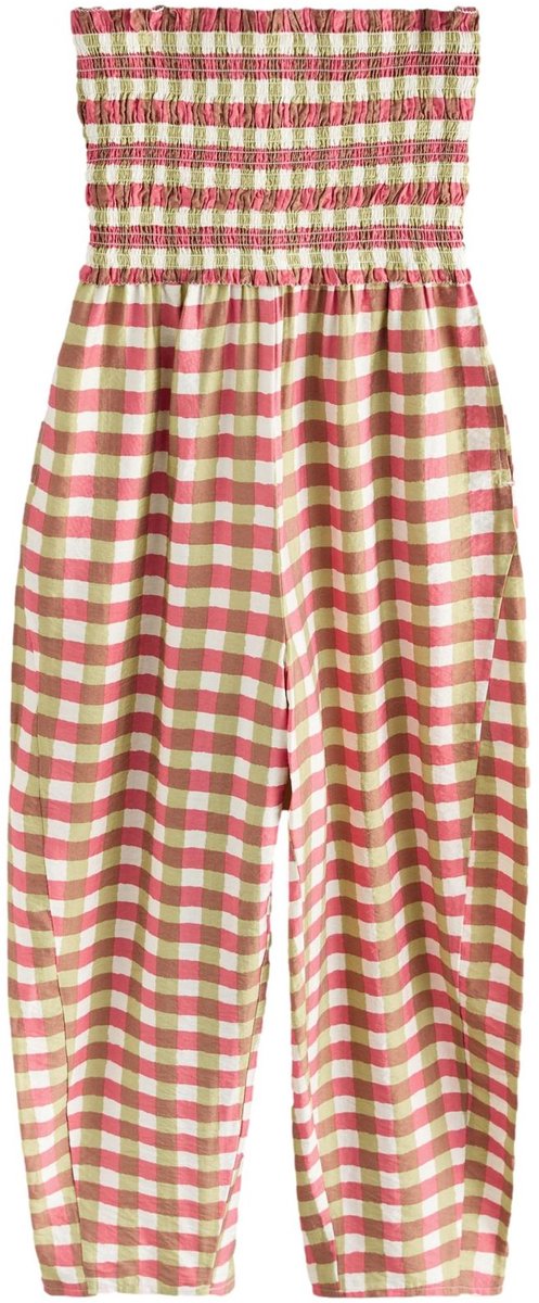 Next Aangerimpelde petite bandeau-jumpsuit met wijde, ronde pijpen - Petite