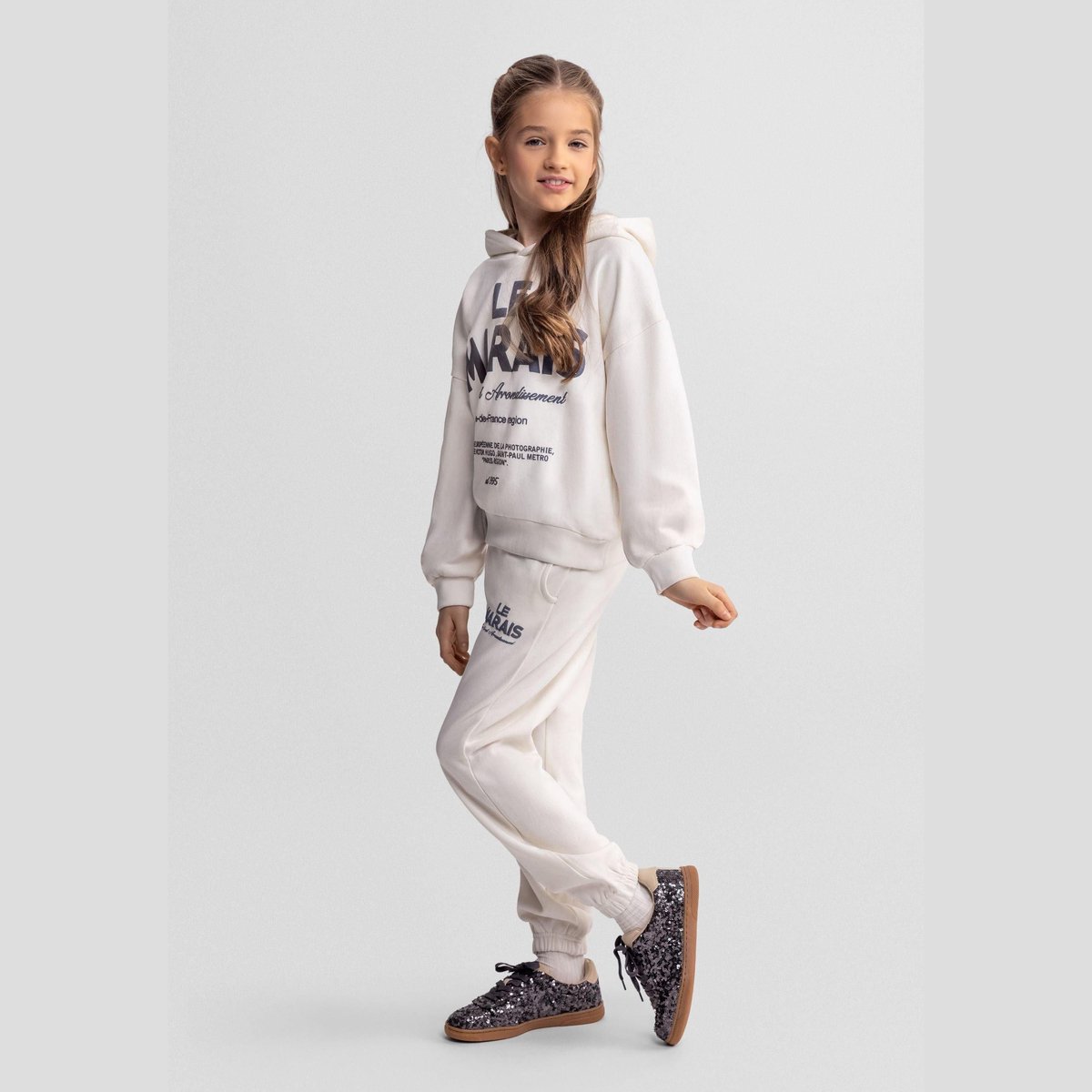 Minoti trainingspak meisjes met capuchon - joggingpak kind ecru
