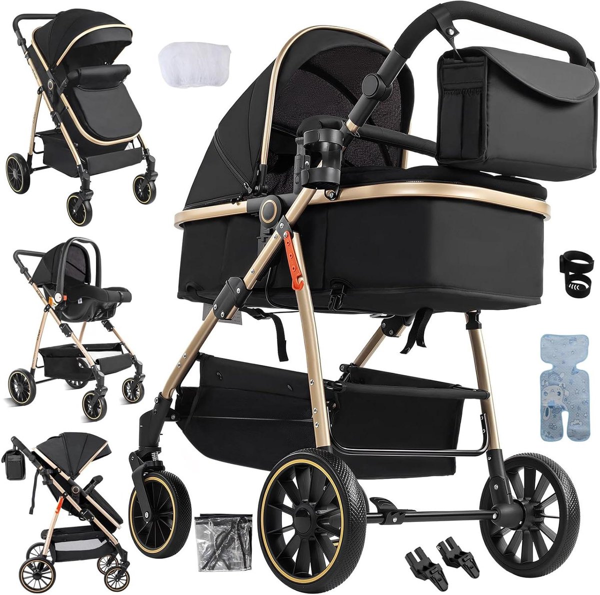 3-in-1 Kinderwagen - Combinatie Kinderwagen Reiswieg - Baby Vervoeren - Hoog Landschap Zicht - 88 x 58 x 100 cm