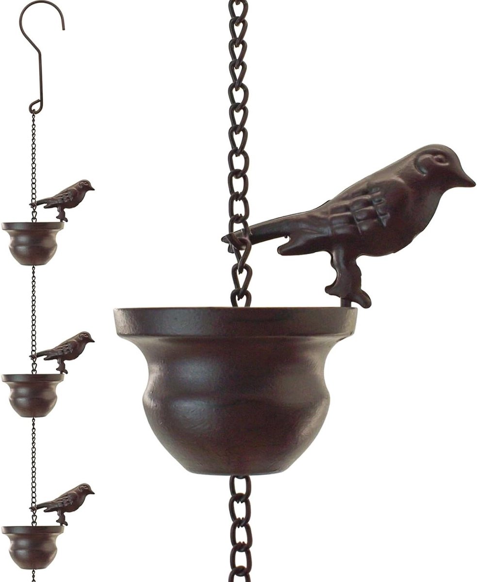 Regenkettingen Tuin - Gootketting Regenopvang - Afvoeren Regenwater - Met Vogeldecoratie - 240 cm - Zwart