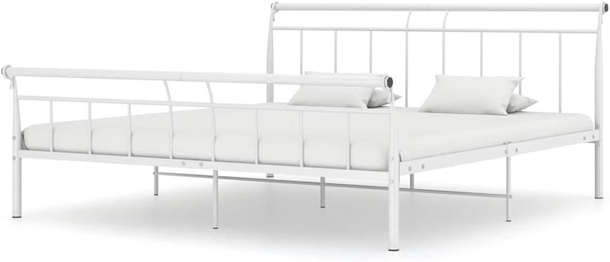 Bedframe Metaal - Bedframe Metalen Bed - Goede Nachtrust - Stevige Lattenbodem - 160x200 cm - Wit