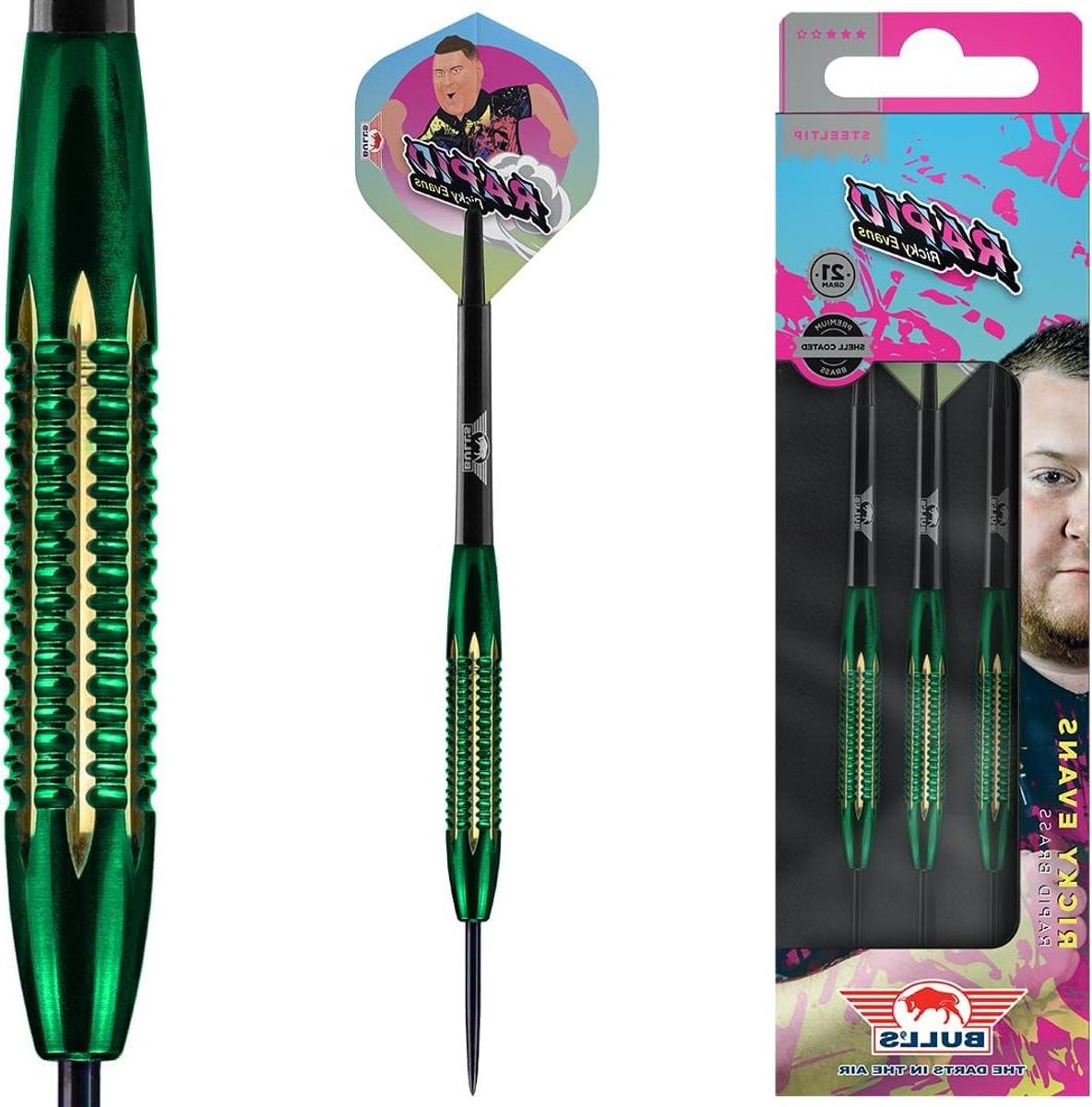 Dartpijlen Set - Steel Darts - Darten voor Plezier - Shell Coated Brass - 21g - Groen
