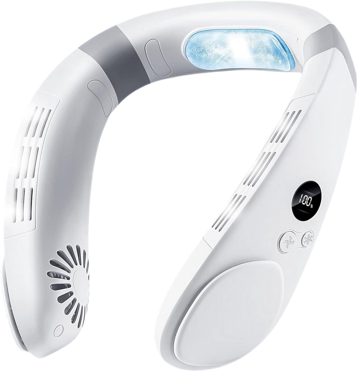 Nekventilator, 3 snelheden, draagbare nekventilator met koelplaat, 4400mAh oplaadbare persoonlijke ventilator, bladenloze nekventilator voor dames en heren, wit