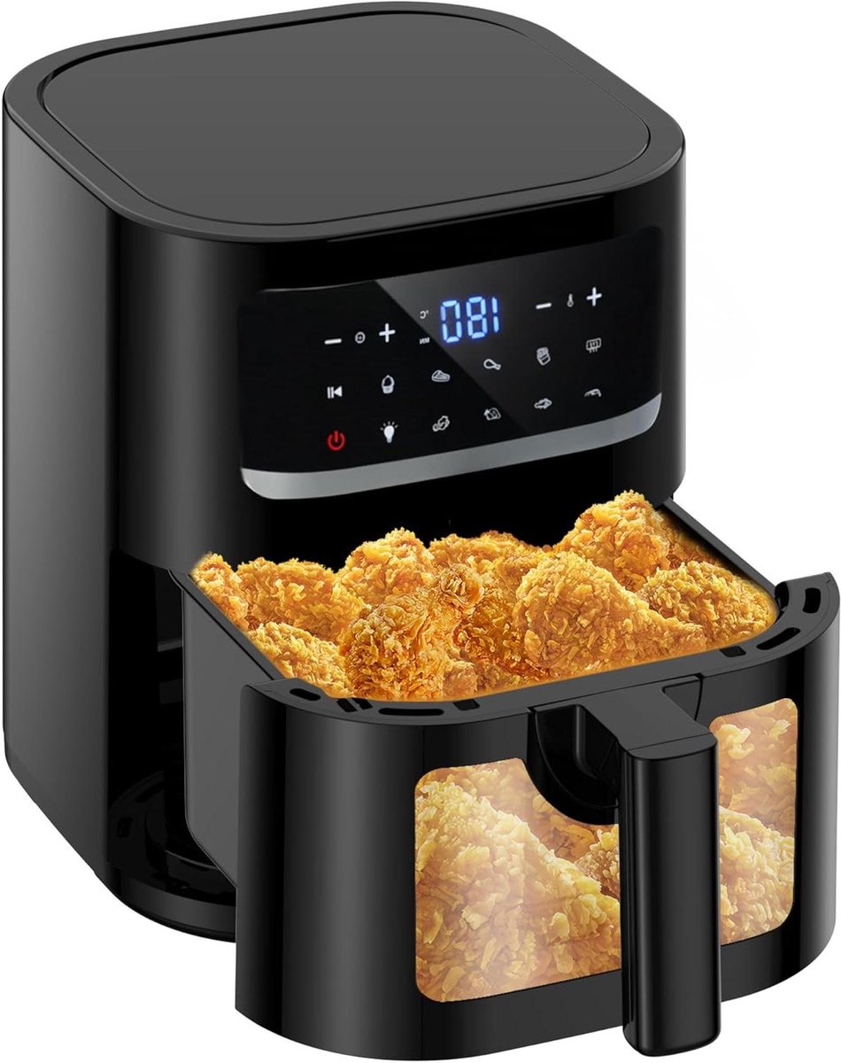 Heteluchtfriteuse - Airfryer Frituurpan - Gezond Frituren - Met Venster - 7 Liter - Zwart