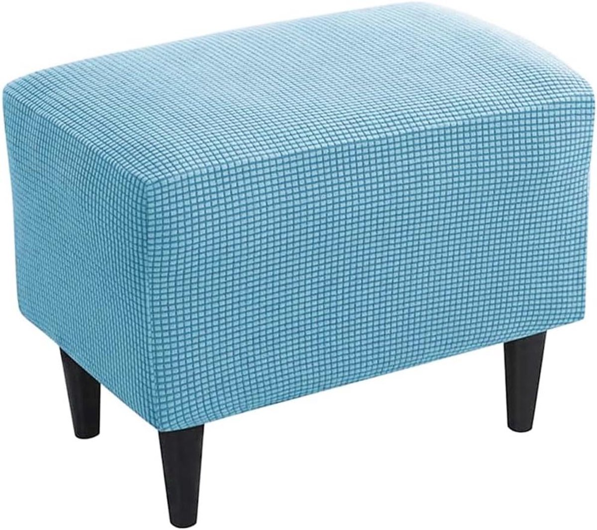Ottomaanse hoes - Voetenbankhoes Poefhoes - Meubels Beschermen - Geruite Jacquard Stof - Past op meeste poefs - Lichtblauw