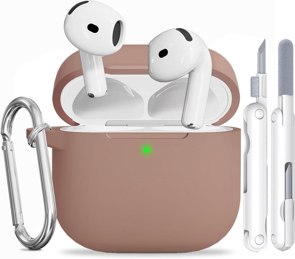 Hoes voor AirPods 4 - Beschermhoes Oordopjes - Beschermen en Reinigen - Schokbestendig Siliconen - N.v.t. - Lichtbruin