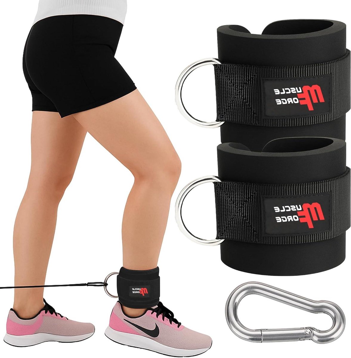 Enkelbanden Fitness - Voetbanden Kabelmachine - Beentraining - Verstelbaar met snelsluiting - 2 stuks - Zwart