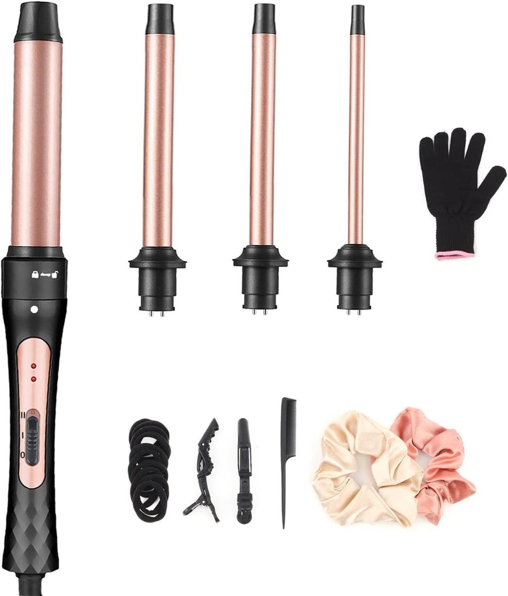 Haarstijlingsset - Kroesijzer Set - Verschillende Looks Creëren - Tourmaline Keramisch - 5-in-1 - Zwart