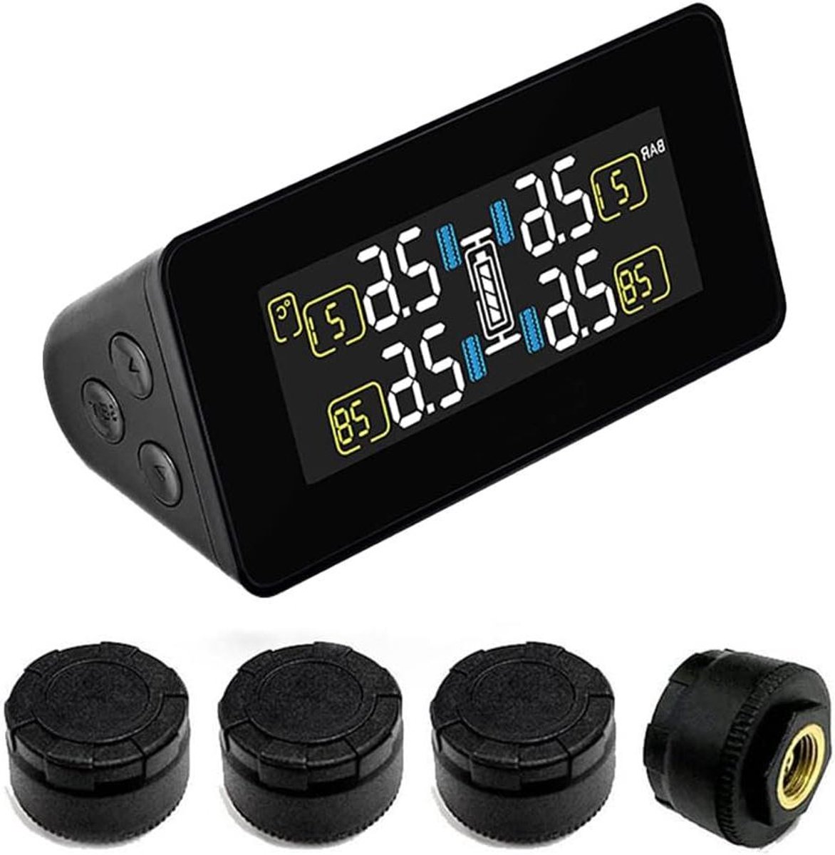 Bandenspanningscontrolesysteem - TPMS Systeem - Veilige Ritten - Zonne-energie en USB Laden - 0-8 Bar - Zwart