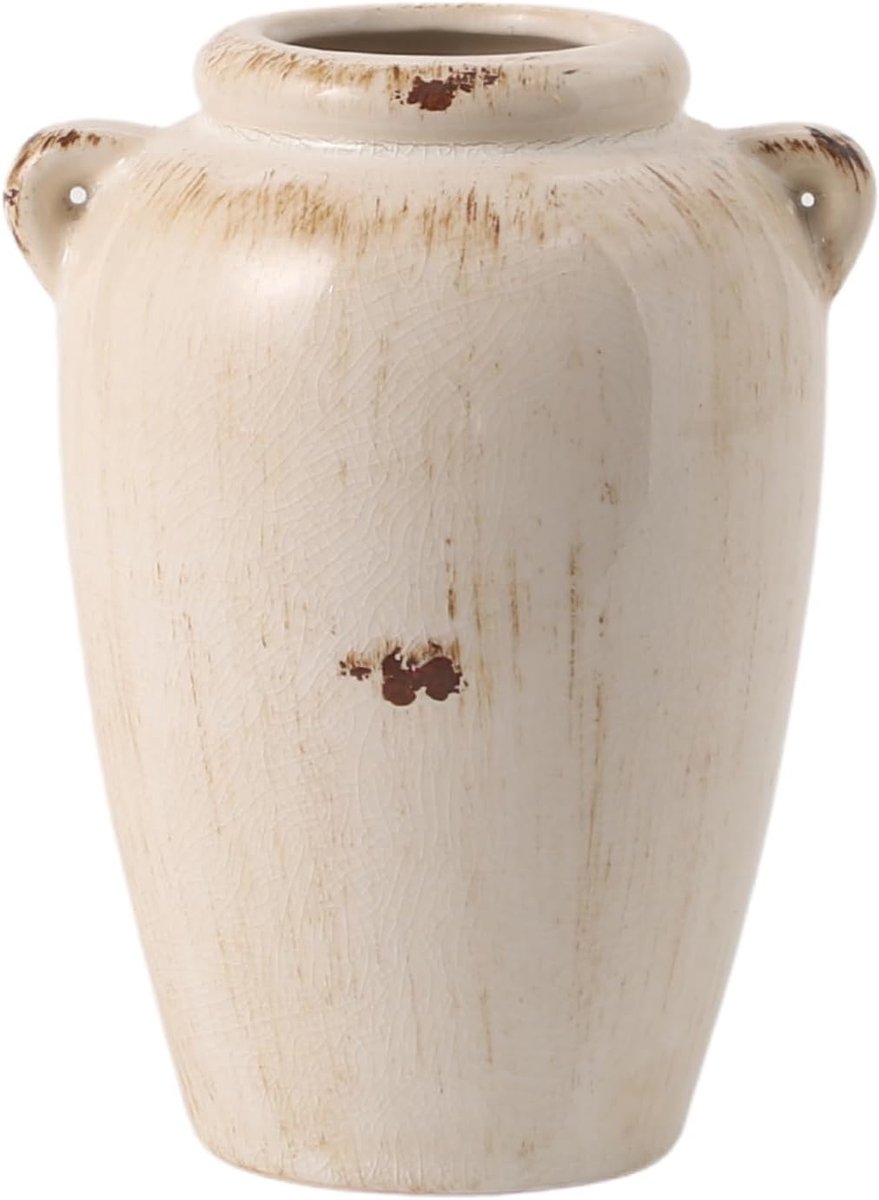 keramische vaas, rustieke bloemenvaas in landelijke stijl, keramische decoratie voor woonkamer, plank, schoorsteenmantel, eettafel, keuken en landhuisdecoratie