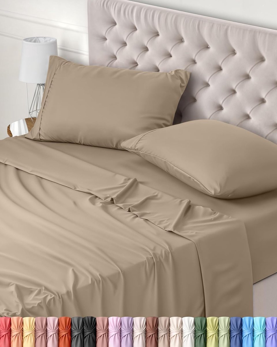 Lakenset (Voor Beddenmaat 150x200 cm, Zand) - Polyester Microvezel Stof - 1 Hoeslaken & Vlakke laken met 2 Kussenslopen 50x75 cm