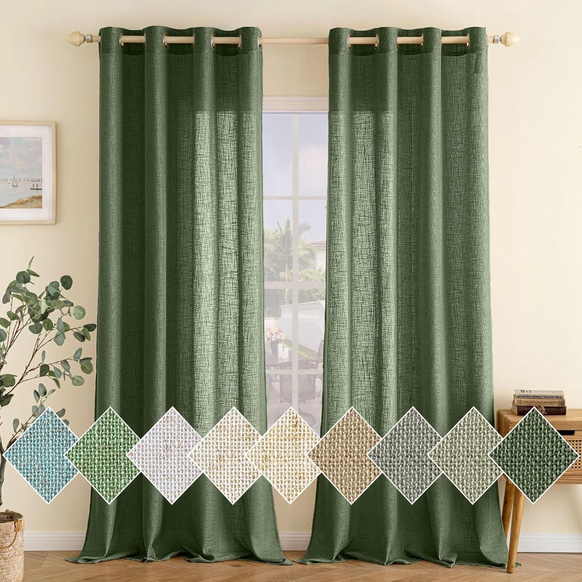 Gordijnen, linnen, gordijn met oogjes, voile, linnenlook, modern, semi-transparant, voor woonkamer, decoratief, kinderkamer, lusgordijn, keukengordijnen, set van 2, 140 x 260 cm (b x h