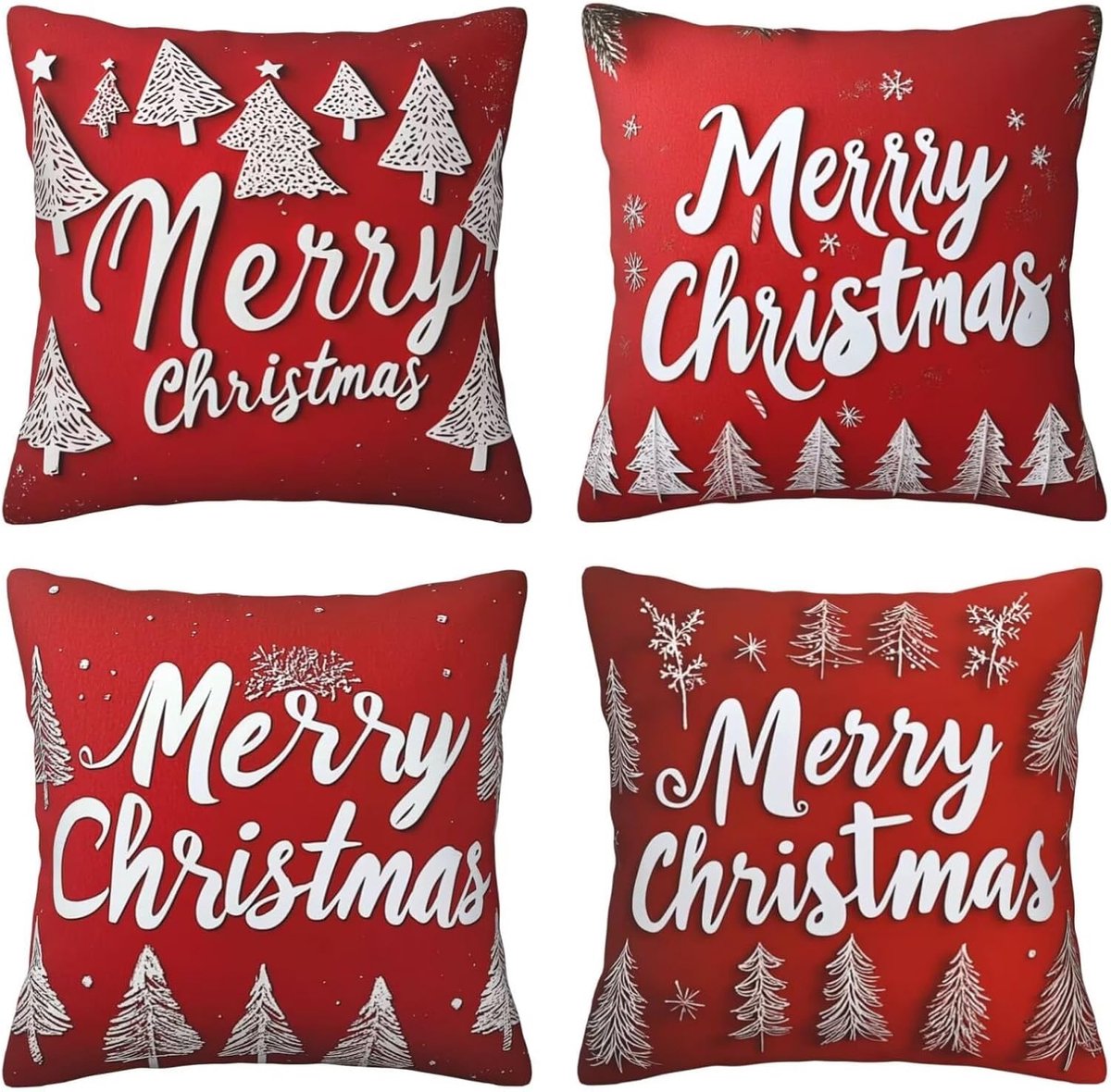 Set van 4 kussenslopen, 65 x 65 cm, vrolijk kerstfeest, kussenslopen, fluweel, zacht, groot, ademend, dubbelzijdig, bankkussen, vierkant, decoratie voor auto, huis, woonkamer, bank, stoel, slaapkamer