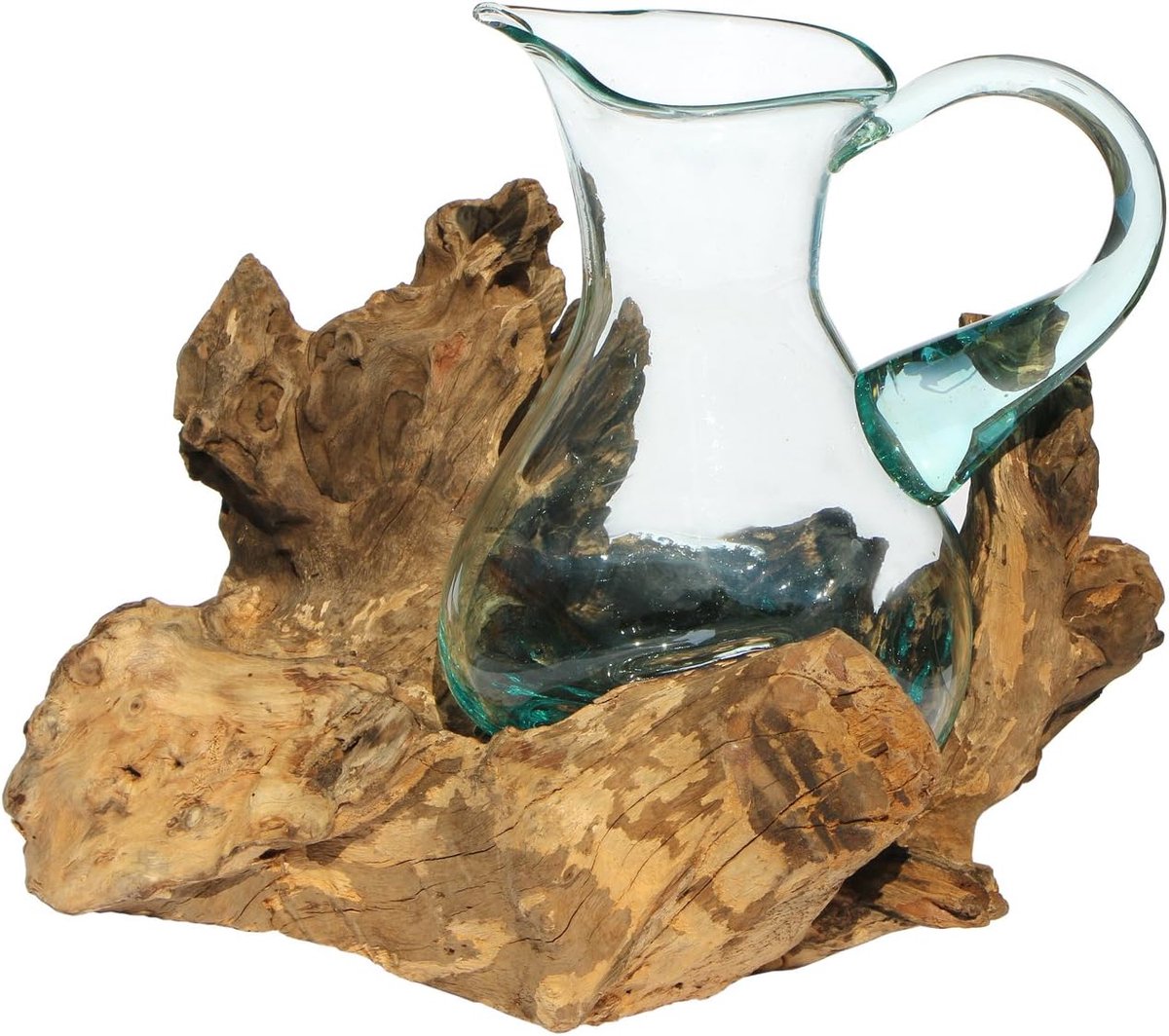 Gift Deco Gamal wortelhout 1,5 L pot glas vaas wortel hout teakhout kruik L