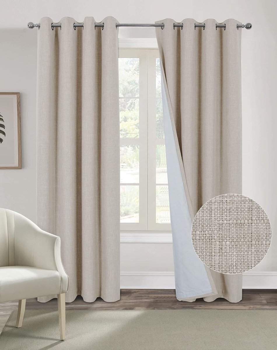 100% warmte-isolerend Faux Linnen verduisteringsgordijn, dubbele gordijnen moderne woonkamer met zeilringen, zachte kreukvrije stof goede kleurstof, wit (white ivory) 137 x 213 cm. Set van 2