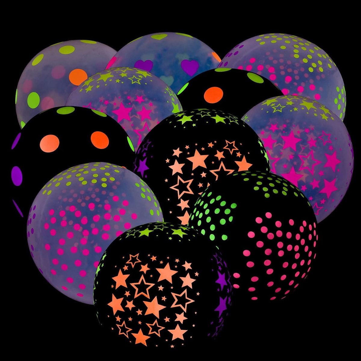 35 stuks neon ballonnen Glow in The Dark, blacklight neon feestdecoraties, latex ballon, ballonnen met kleine stippen voor verjaardag, huwelijksboog, thematische feestartikelen