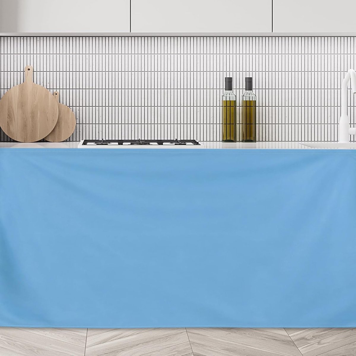 Kabinetgordijnen, kort gordijn voor privacy, stofdicht, ondertafelrok met haak- en lussluiting, voor keuken, badkamer (90 cm breed x 70 cm hoog, blauw)