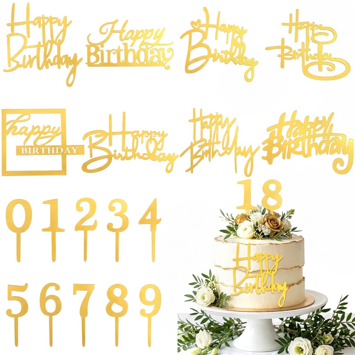 Taartdecoratie met cijfers 0-9, acryl cijfers, taarttoppers, verjaardagsset, herbruikbare taartdecoratie, taartdecoratie, verjaardag, feest, bruiloft, jubileum