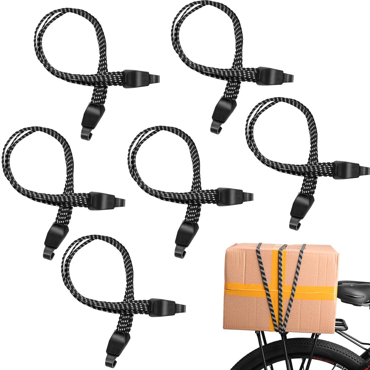 6 stuks bagagespanners, 3-in-1 rubberen spanners met haak, spanband voor fiets, elastische bagagedrager, spanband voor bagagedrager, fiets, motorfiets, rugzak