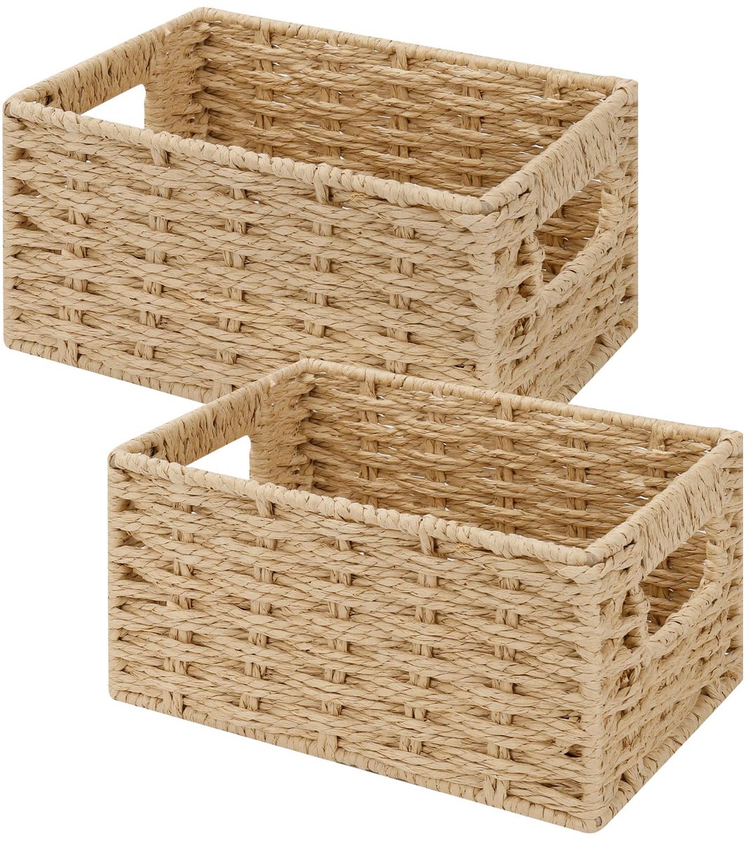 Set van 2 gevlochten gevlochten papiertouw, gevlochten manden, opbergdozen, opbergmand met metalen frame, mand voor geschenken, badkamer, keuken, kinderkamer, 22 x 17 x 11,5 cm