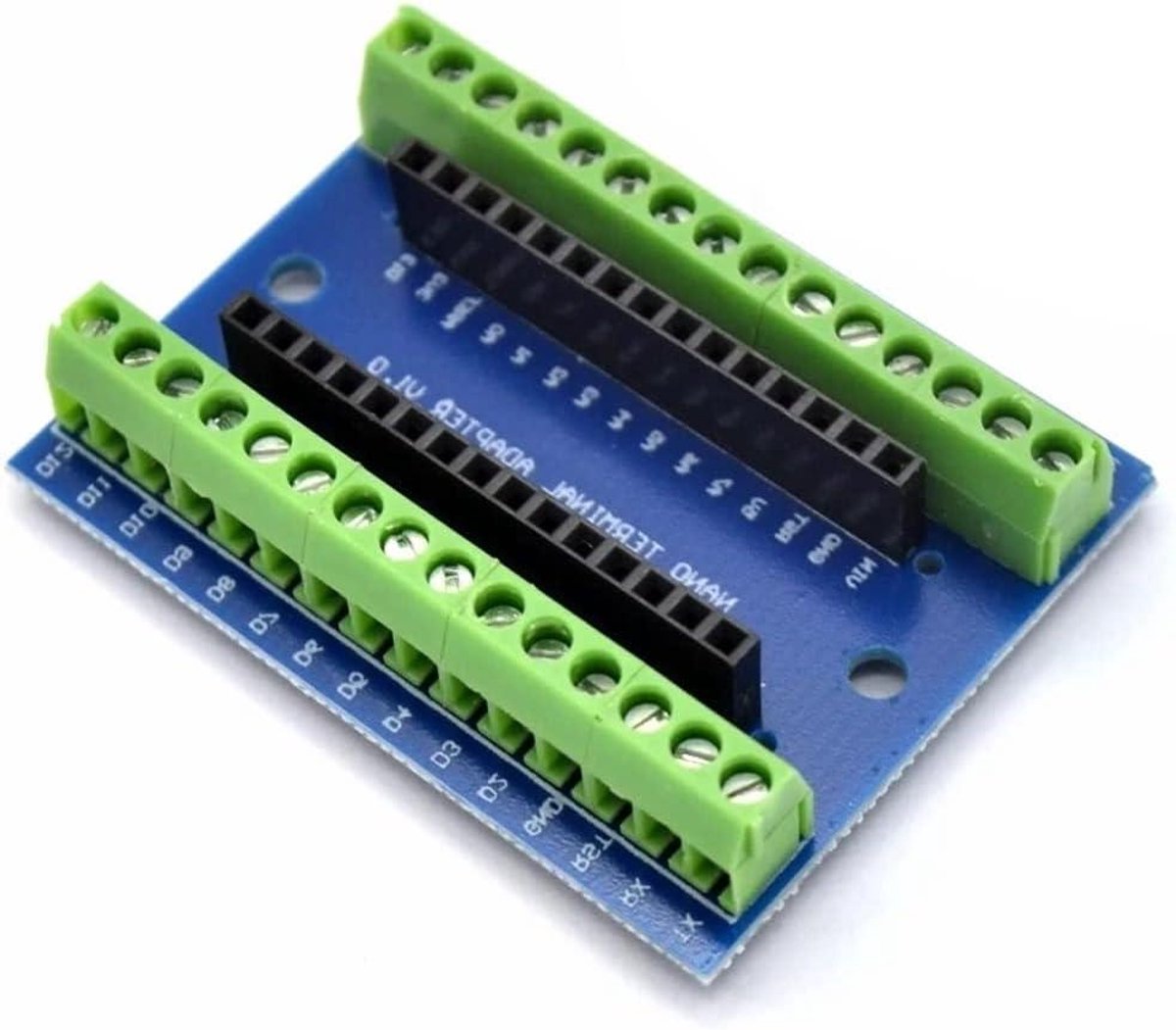 Nano Terminal Adapter - Uitbreidingskaart Bord - Projecten Vereenvoudigen - Geen Soldeerwerk Nodig - 30 Schroefcontacten - Groen