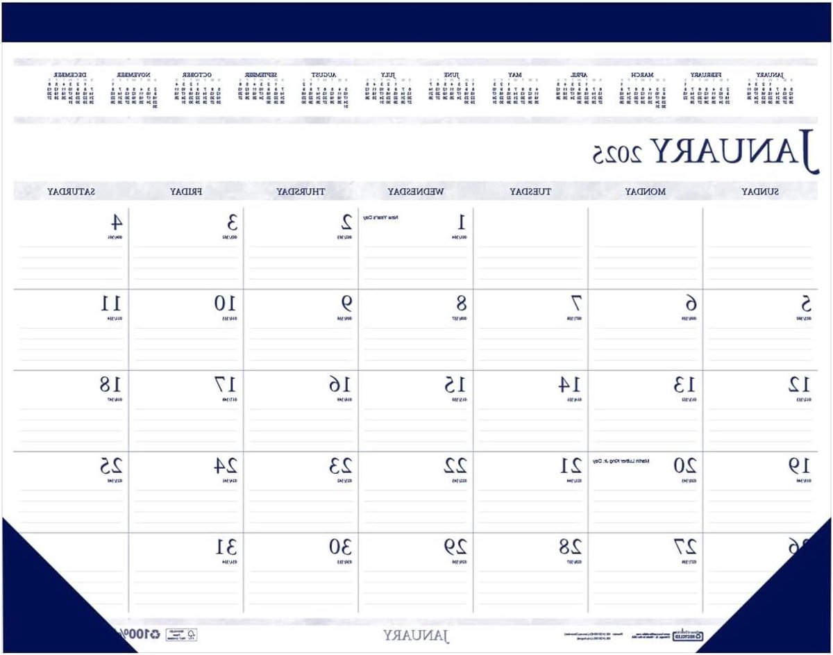 Maandelijkse bureaukalender - Bureauonderlegger Planner - Dagelijkse planning - 12 maanden overzicht - 70 x 40 cm - Wit Blauw