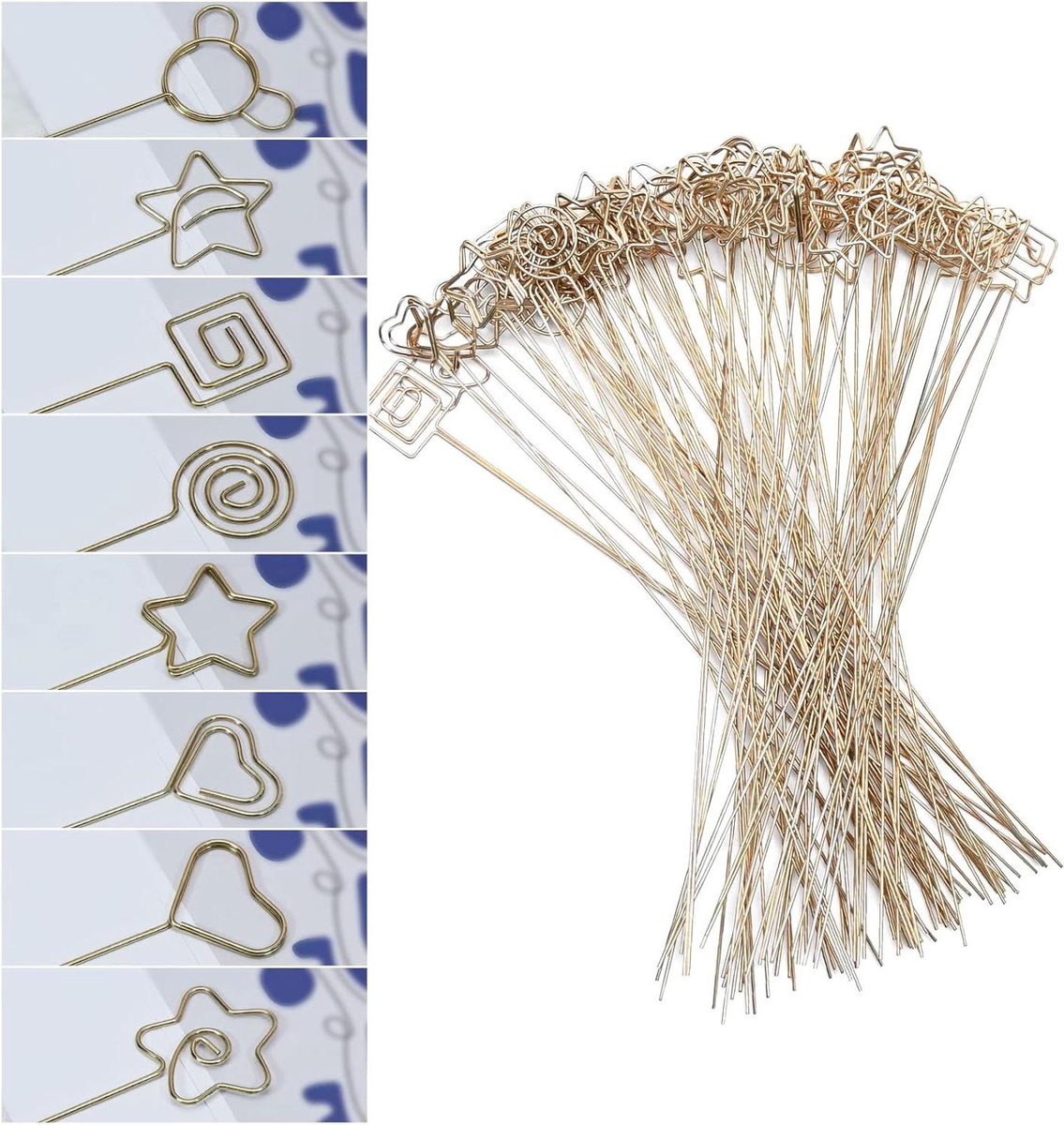Metalen Draad Bloemen Picks - Naamhouder Kaarthouder - Feestdecoratie - Gegalvaniseerde IJzerdraad - 30 cm - Goud