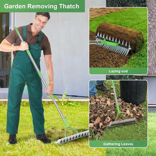 Wicker Rake Lawn Dethatcher Rake for Lawn Double-Sided Wicker Rake, Efficient Steel Metal Dethatcher Rake with 67.2 Inch Stainless Steel Handle, Lawn Grass Rake for Garden, Garden van Merkloos	 — afbeelding 2