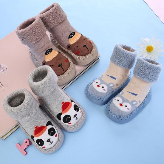 Babysokken met Antislip - Schoentjes Slofjes - Eerste Stapjes Leren - Zachte Katoen Mix - 3 Paren - Multicolor — afbeelding 3