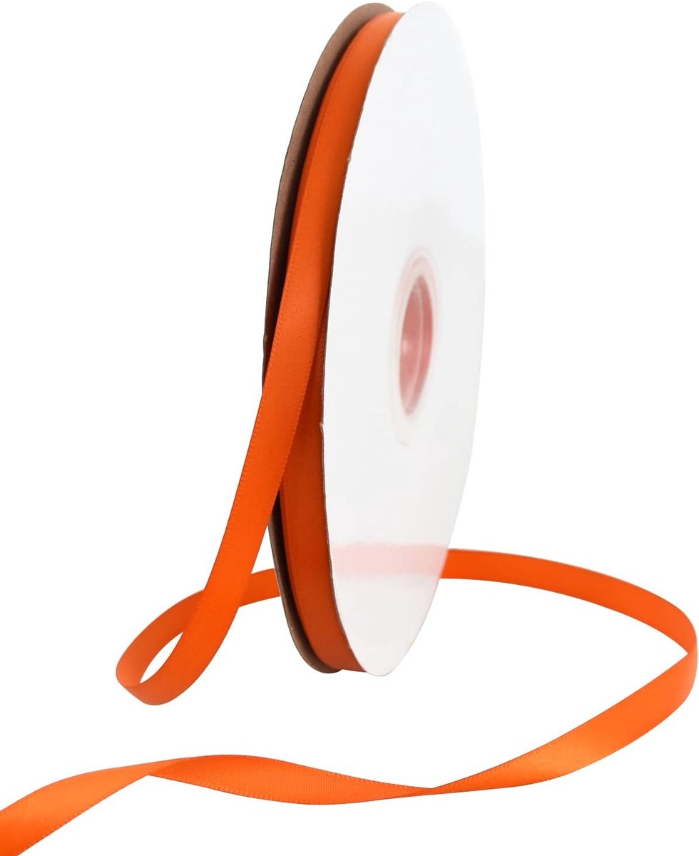 9,5 mm x 91,4 m oranje satijnen lint Dunne massieve stoffen lintenrol voor cadeauverpakking, uitnodiging, bloemen, haar, ballonnen, knutselen, naaien, feest, bruiloft, ijslollys, decoratie