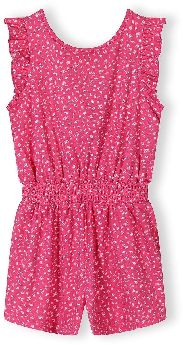 Minoti jumpsuit meisjes bloemenprint met ruches - roze